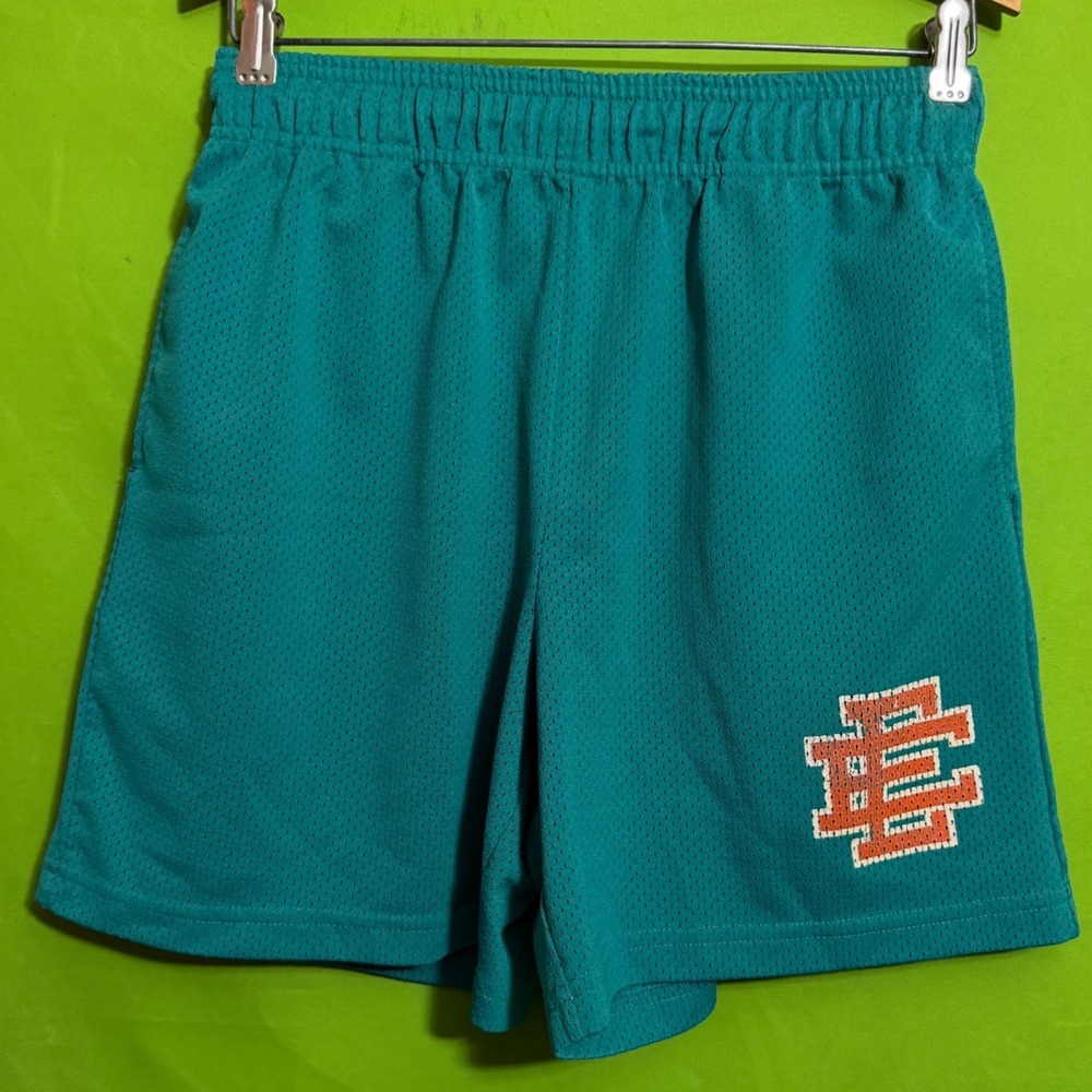 Eric Emanuel EE Basic Mesh Shorts Teal Green Orange Logo Mens Size Medium